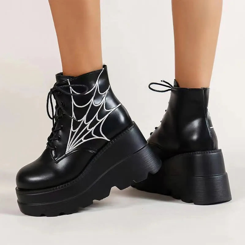 Shea - Gothic Spider-Netz Schnürstiefel