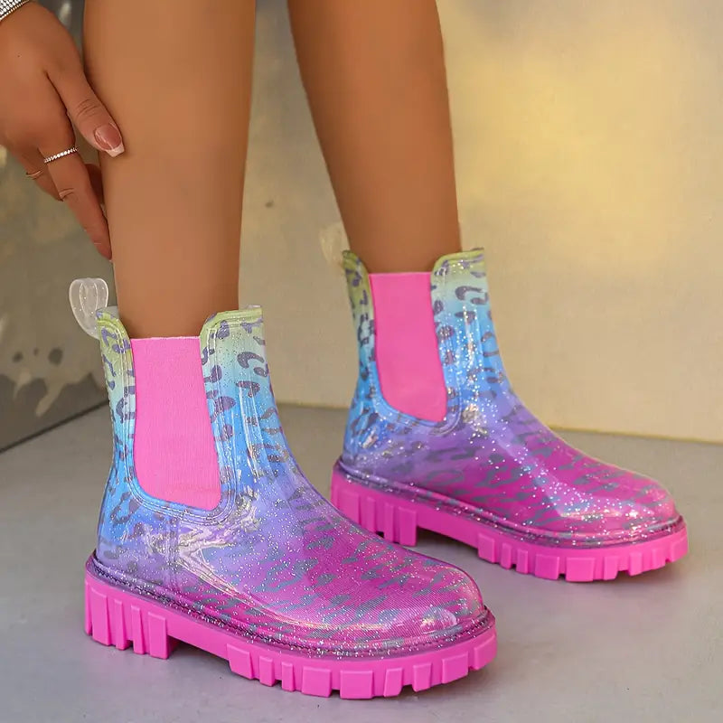 Ingebord - Regenstiefel für Frauen - Wasserdicht, strapazierfähig, mittelschwer, rosa und modisch