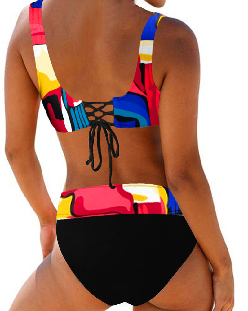 Aldiva - Bikini mit buntem Badeanzug