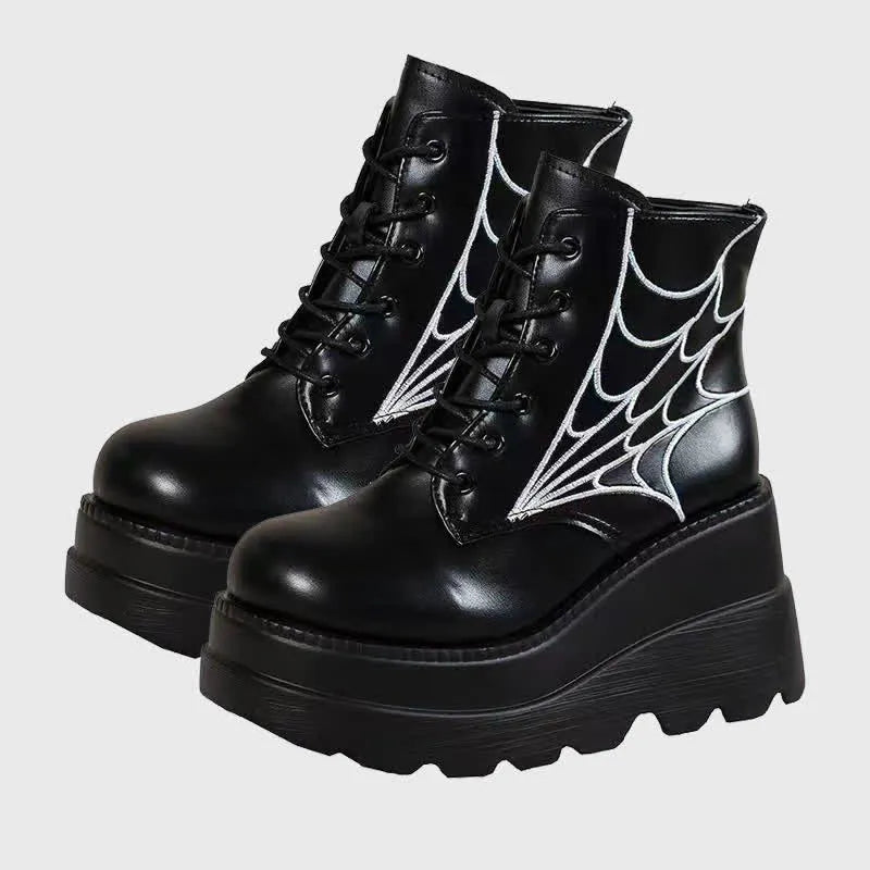 Shea - Gothic Spider-Netz Schnürstiefel