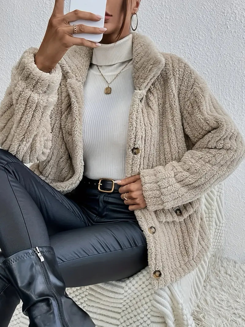 Liezel - Doppelseitige Samt-Knopf-Strickjacke