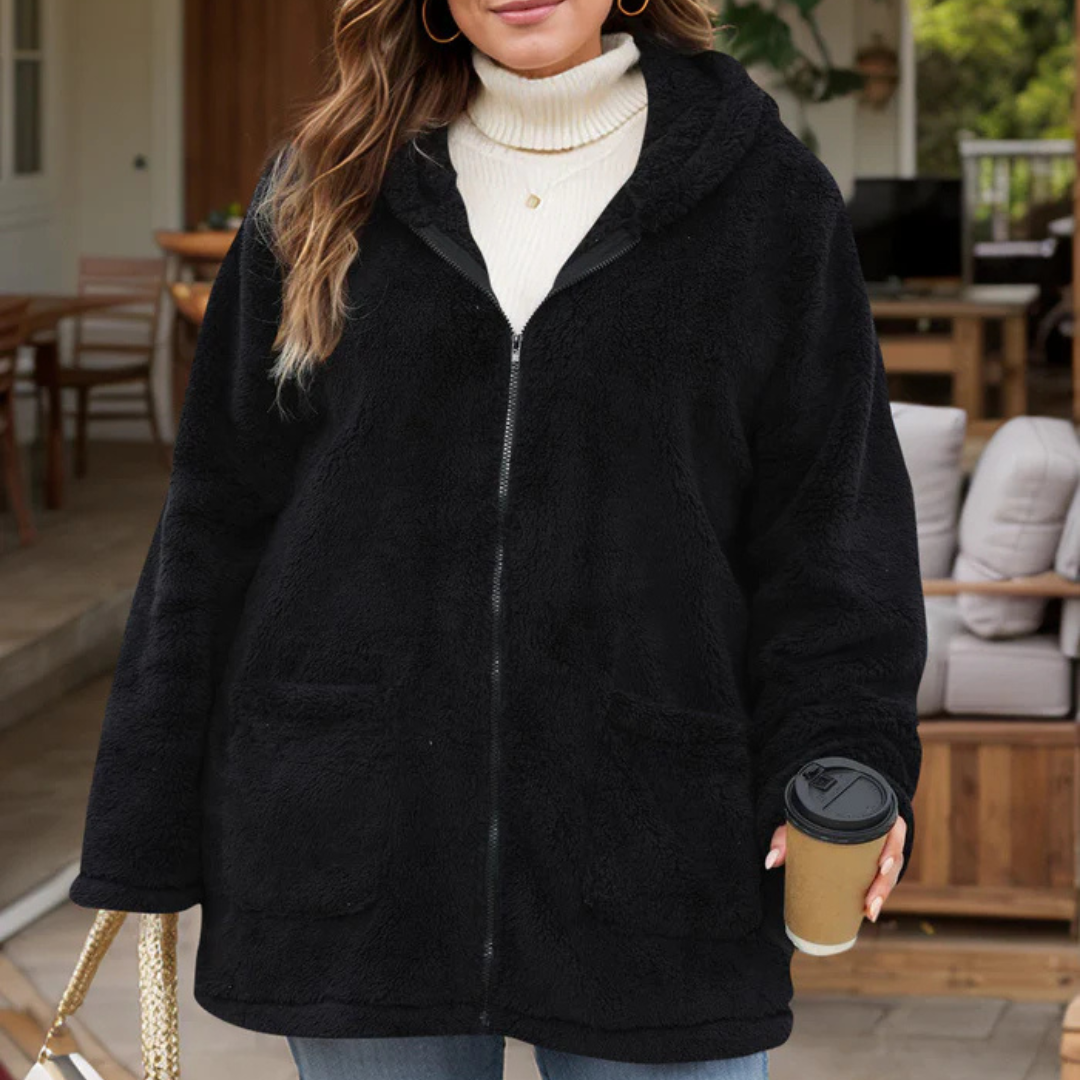 Wellens Fleece Weste | Teddy Winterjacke mit Kapuze für Frauen