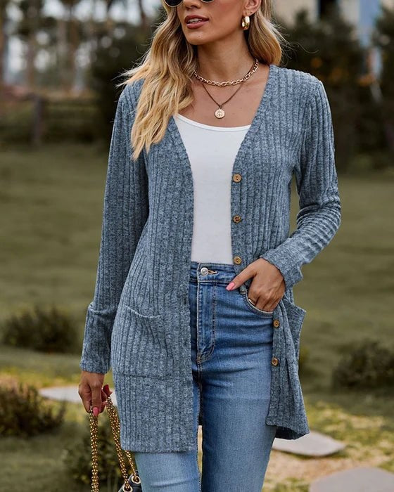 Lillymoda | Adeline - Lange Strickjacke mit Knöpfen