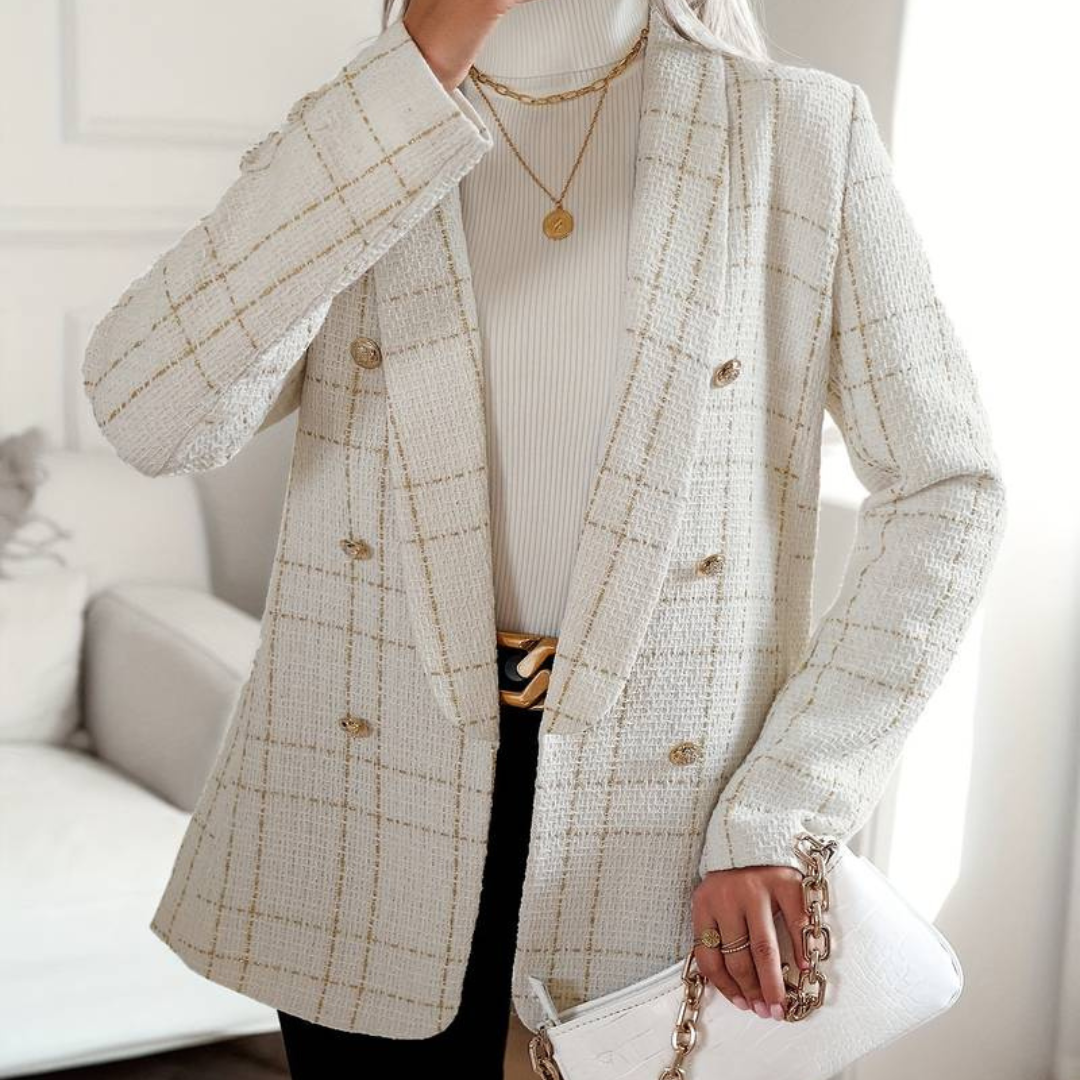 Tweed Blazer | Woven modern hellbeige Damenblazer