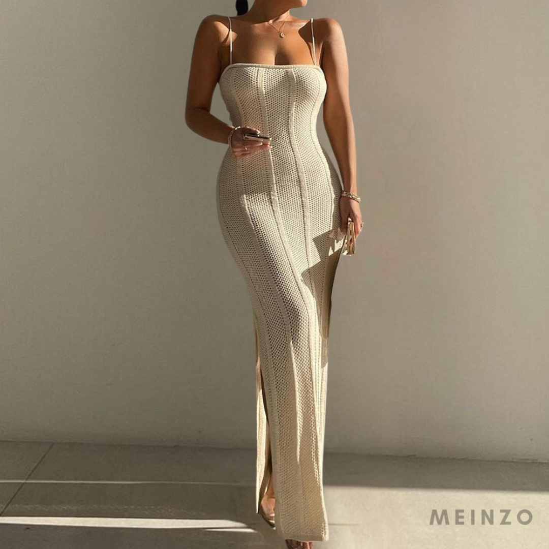 Renate Kleid | Modisches, figurbetontes Maxikleid mit Trägern aus Strick