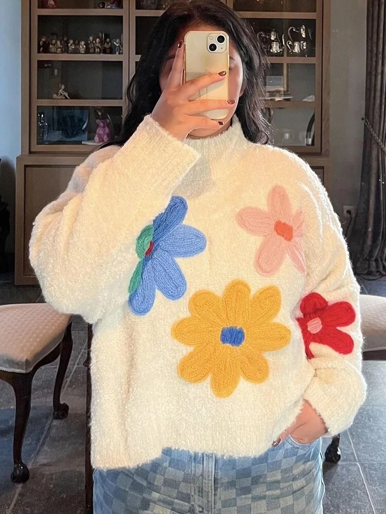 Lillymoda | Faye - Blumengestrickter Pullover