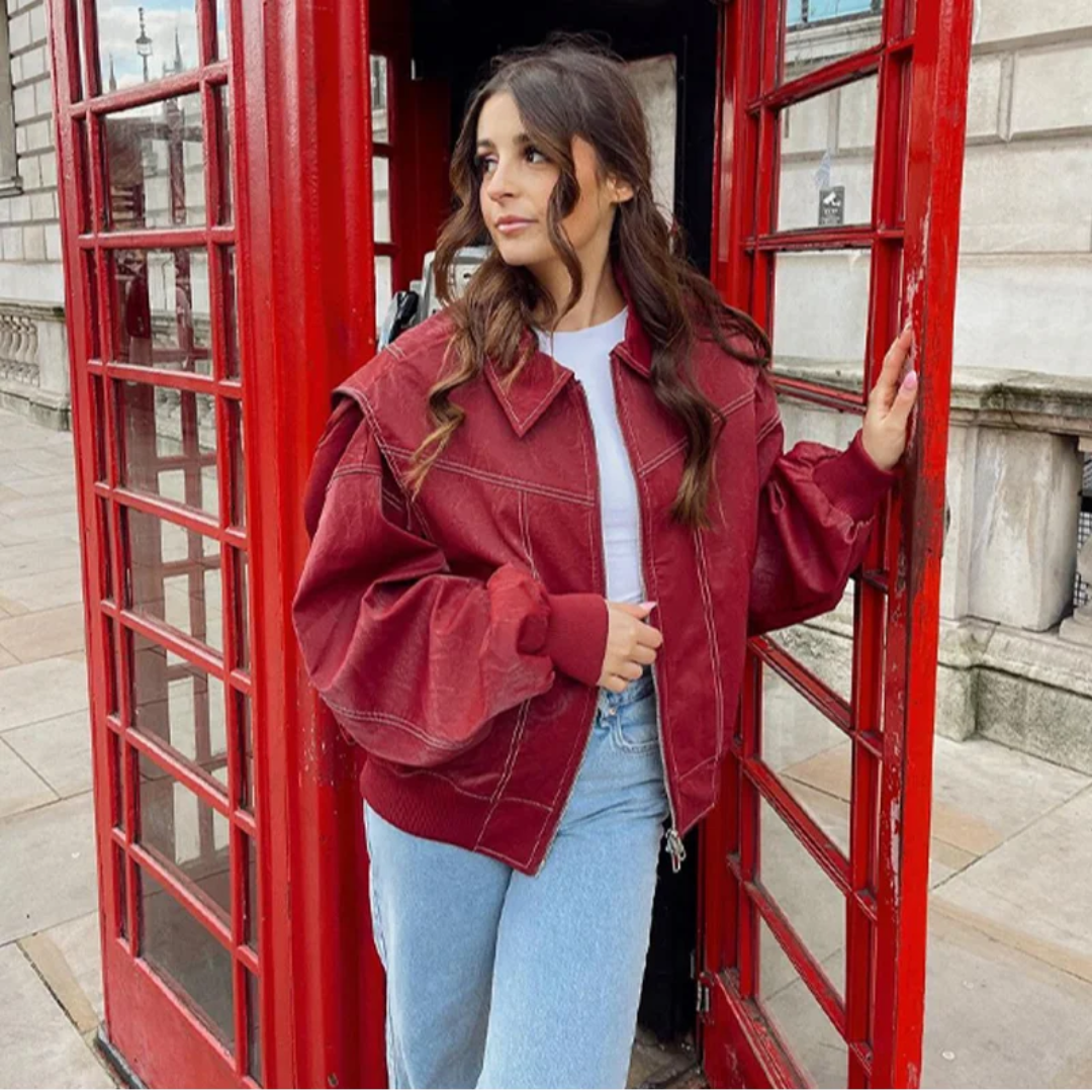 Zara Jacke | Stilvolle Lederjacke mit Umlegekragen und Reißverschluss-Design