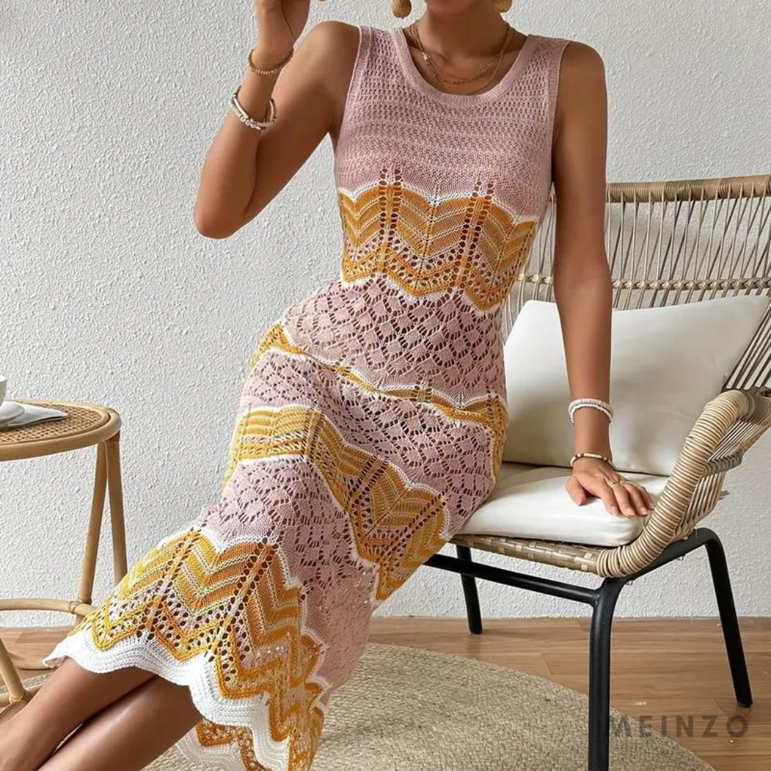 Corduruy Pastellfarbenes Kleid | Bunt gestreiftes Kleid mit Blockmuster