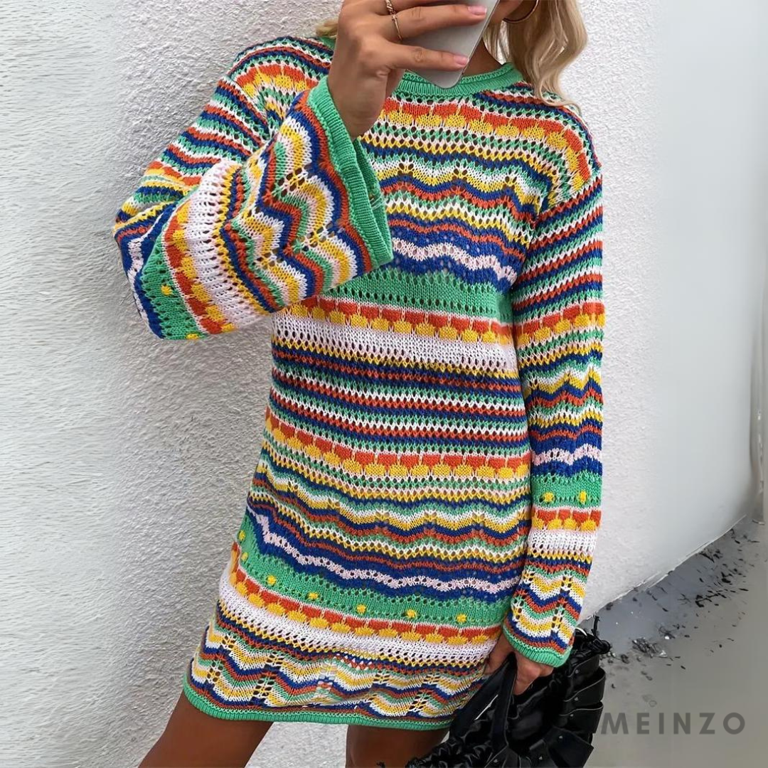 Colorblock Mini-Pulloverkleid | mit langen Ärmeln und Rundhalsausschnitt