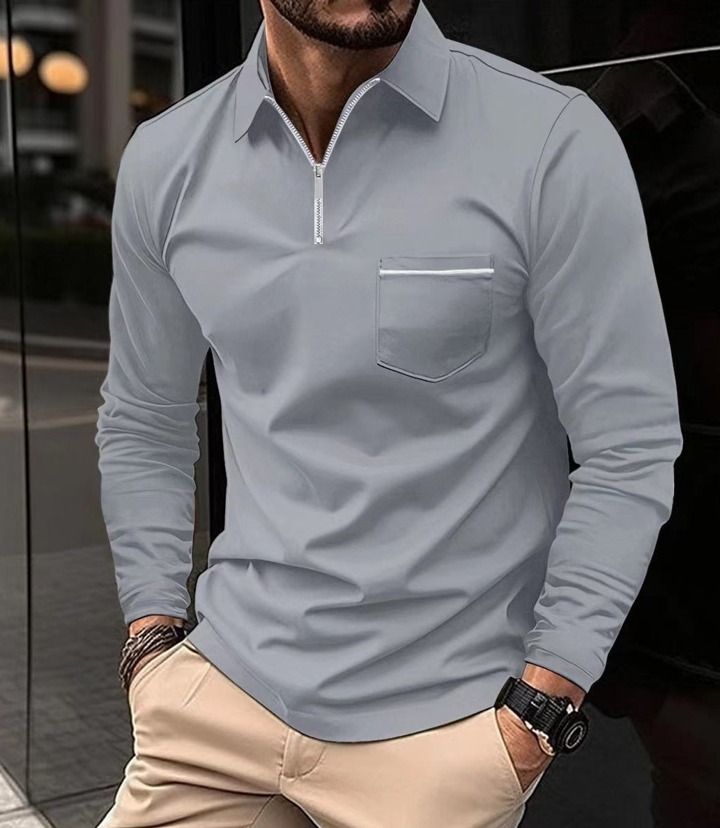 Alfons - Polo im Golfstil mit langen Ärmeln und Reißverschlusskragen