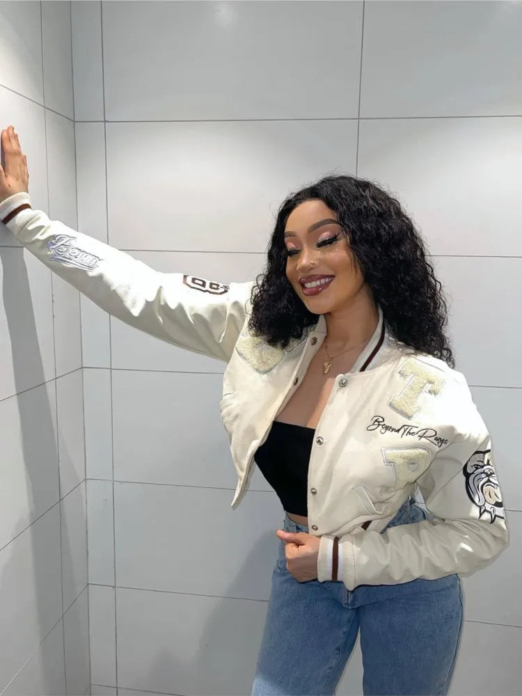 Lillymoda | Sophie - Bedruckte Varsity Gekürzt Jacke