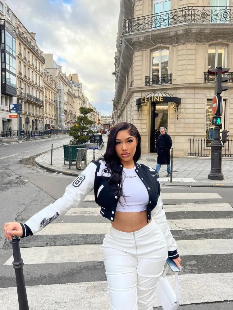 Lillymoda | Sophie - Bedruckte Varsity Gekürzt Jacke