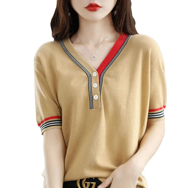Hortense - Kurzarm Baumwolle T-Shirt Damen Mode Pullover Top