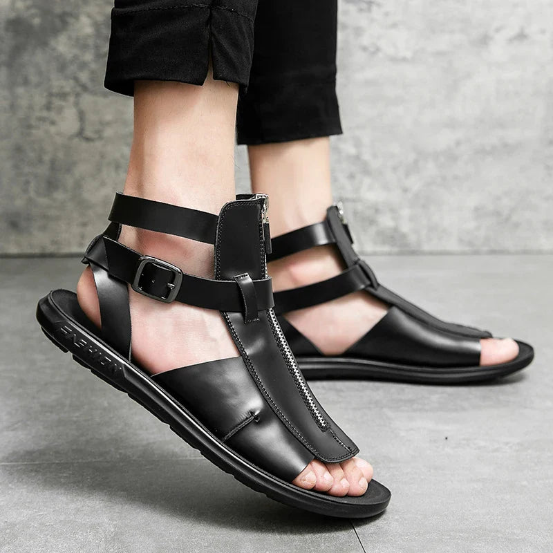 Kaiden - Flache Ledersandalen im römischen Stil