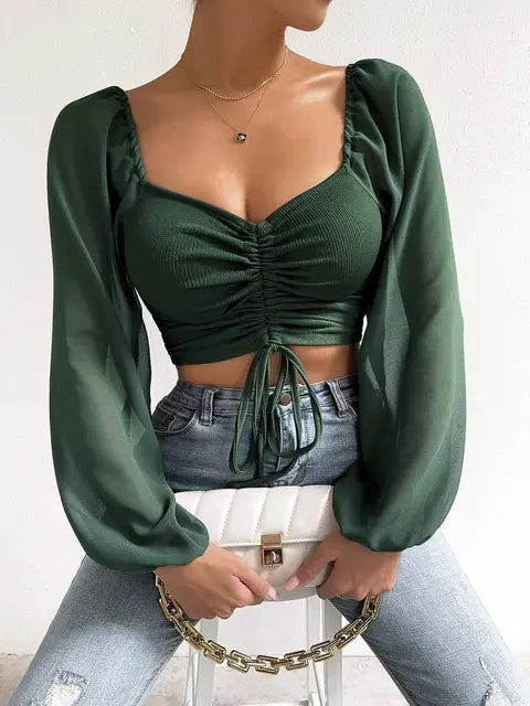 Lillymoda | Athena - Lässiges Puffärmel Top mit Schnürsenkel