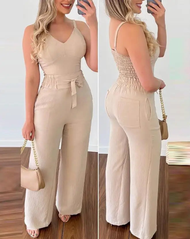 Trissia - Hemd mit V-Ausschnitt und Hose mit hoher Taille