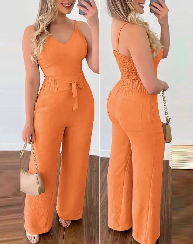 Trissia - Hemd mit V-Ausschnitt und Hose mit hoher Taille