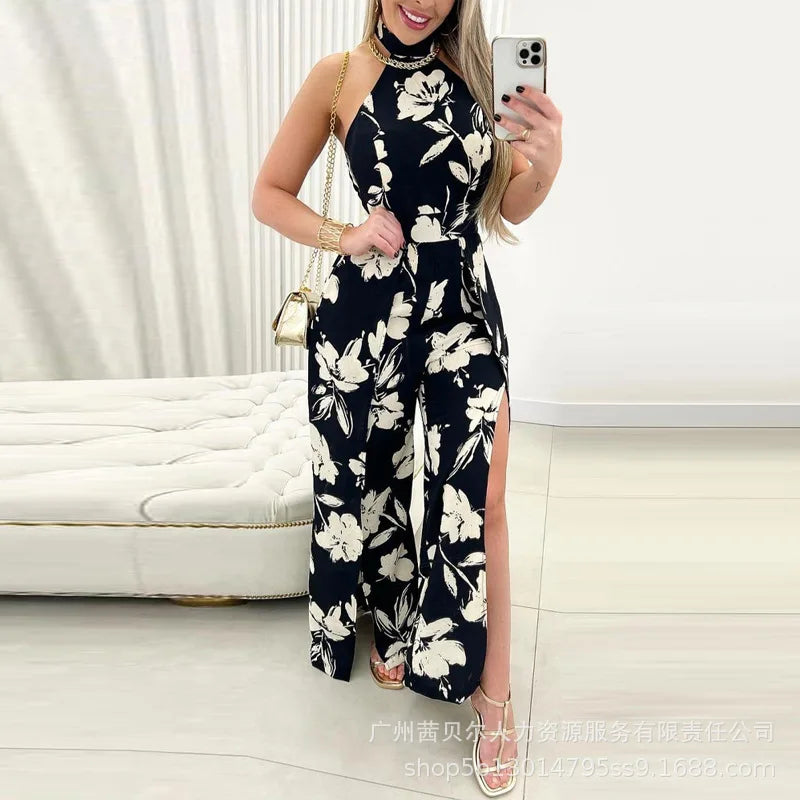 Jelena - Blumendruck Ärmelloses Jumpsuit mit offenem Rücken