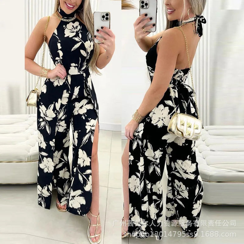 Jelena - Blumendruck Ärmelloses Jumpsuit mit offenem Rücken