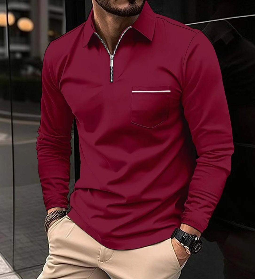 Alfons - Polo im Golfstil mit langen Ärmeln und Reißverschlusskragen