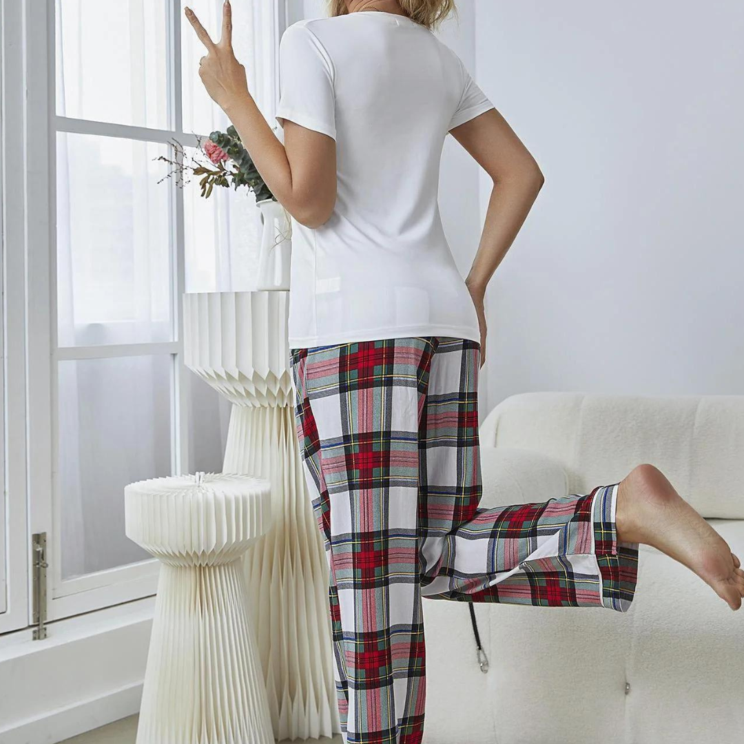 Lena Zweiteiliges Set | Bequemes V-Ausschnitt Kurzarm-Top und Pyjama-Set für Nachtwäsche