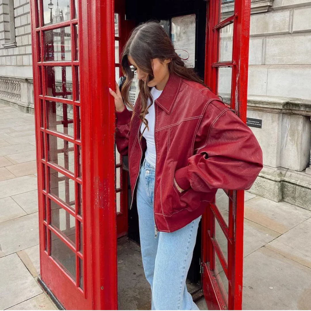 Zara Jacke | Stilvolle Lederjacke mit Umlegekragen und Reißverschluss-Design