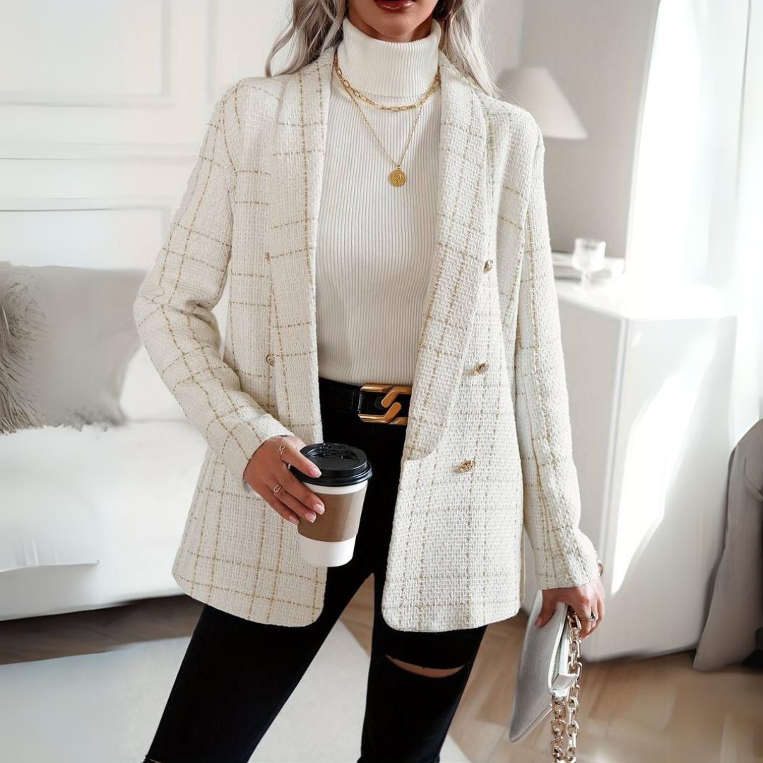 Tweed Blazer | Woven modern hellbeige Damenblazer