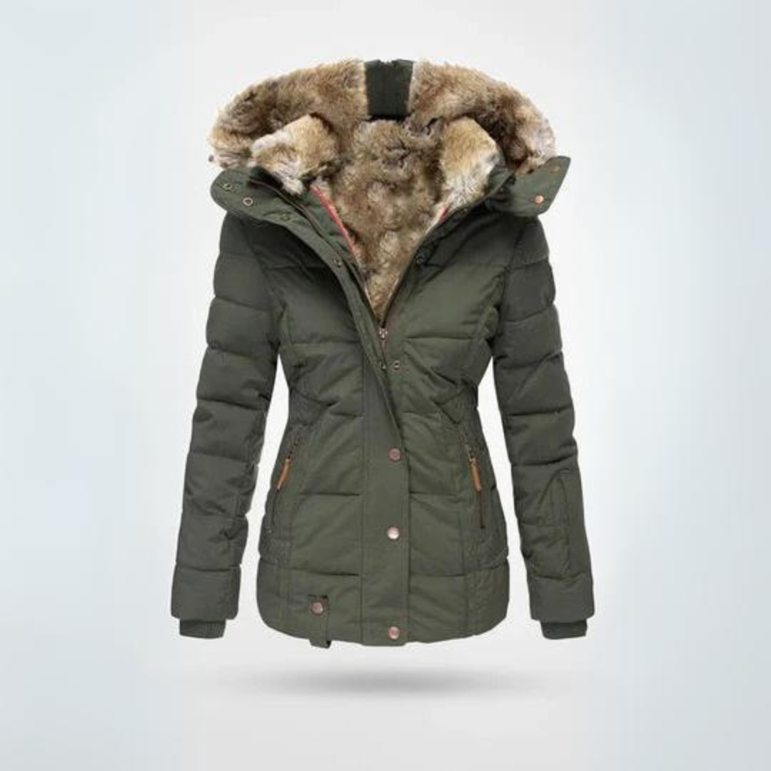 Cecilie Steppmantel | Warmer Wintermantel mit Kunstfellkragen