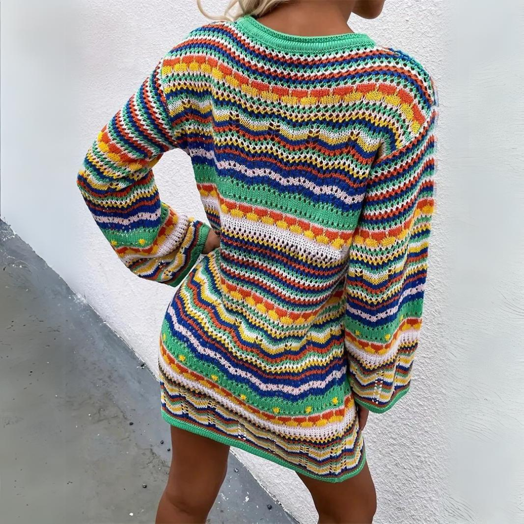 Colorblock Mini-Pulloverkleid | mit langen Ärmeln und Rundhalsausschnitt