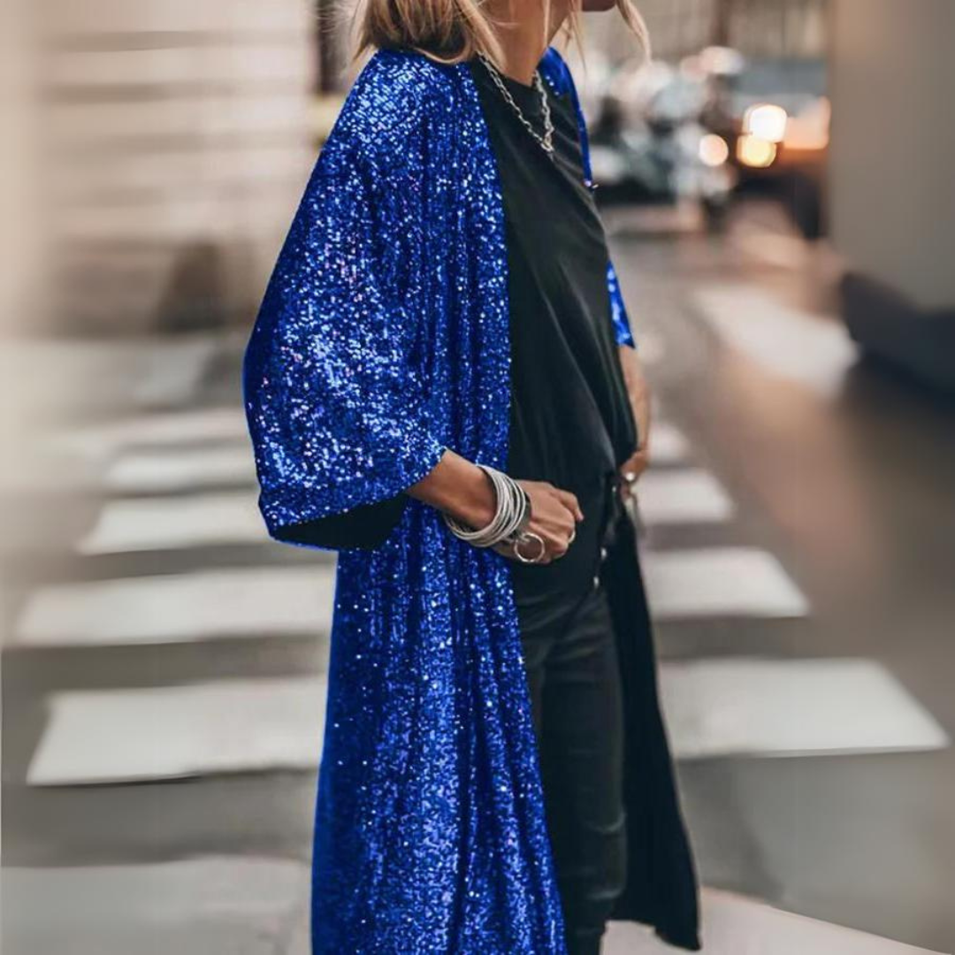 Clara Strickjacke | Elegante, lang geschnittene Strickjacke mit Pailletten und weiten Ärmeln