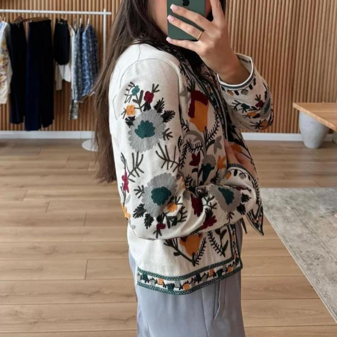 Lena Jacke | Vintage Jacke mit Langem Ärmel und Blumenmuster
