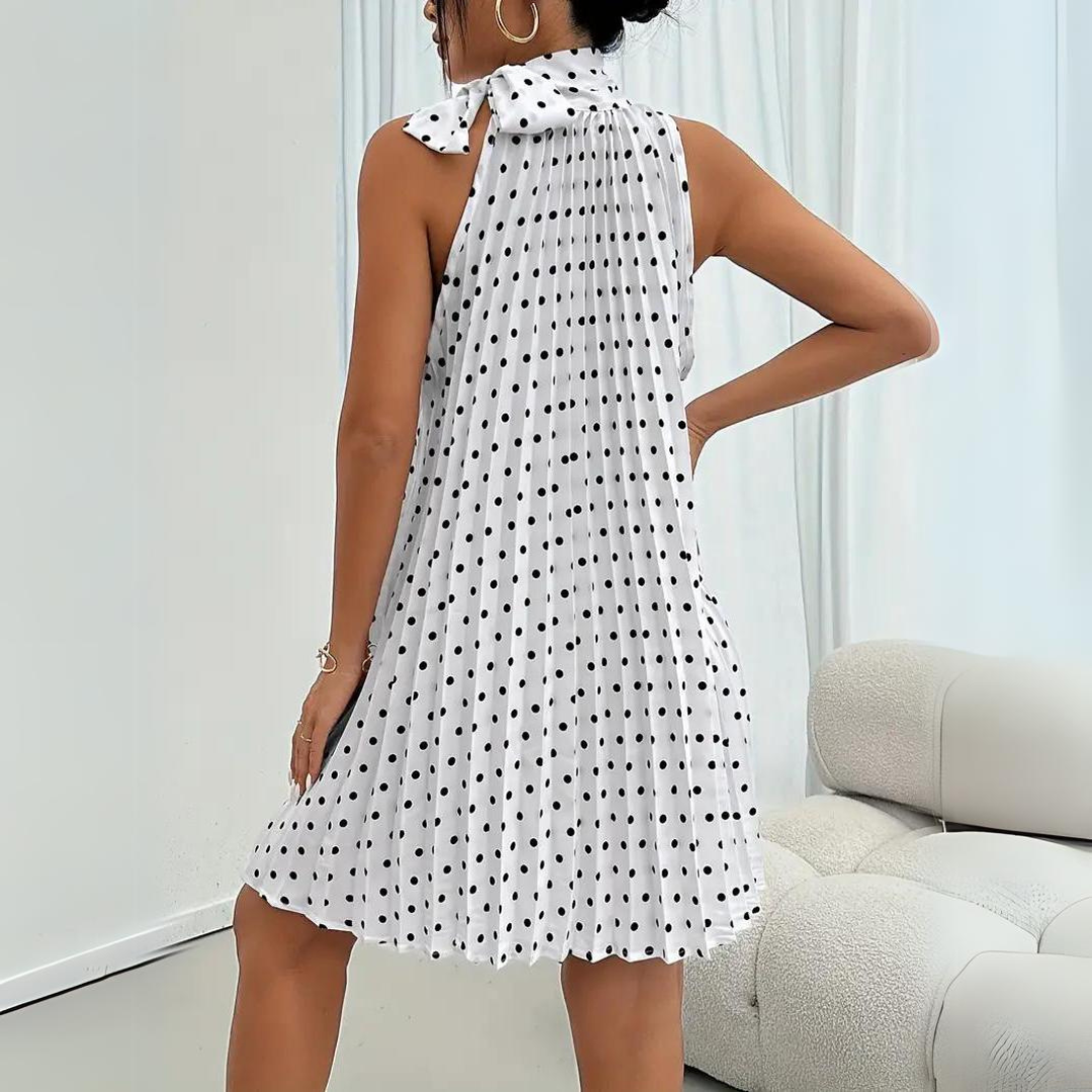 Annalena Mini kleid | Elegantes locker geschnittenes Kleid mit Polka Dot Muster und Schnürung
