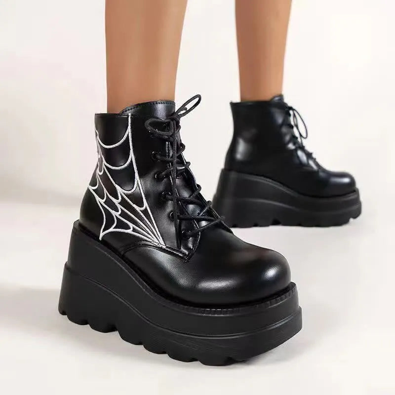 Shea - Gothic Spider-Netz Schnürstiefel