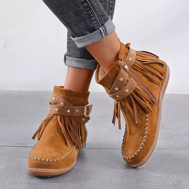 Honeylyn - Warme Vintage-Stiefel mit Fransen