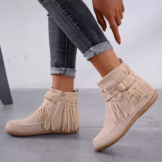 Honeylyn - Warme Vintage-Stiefel mit Fransen