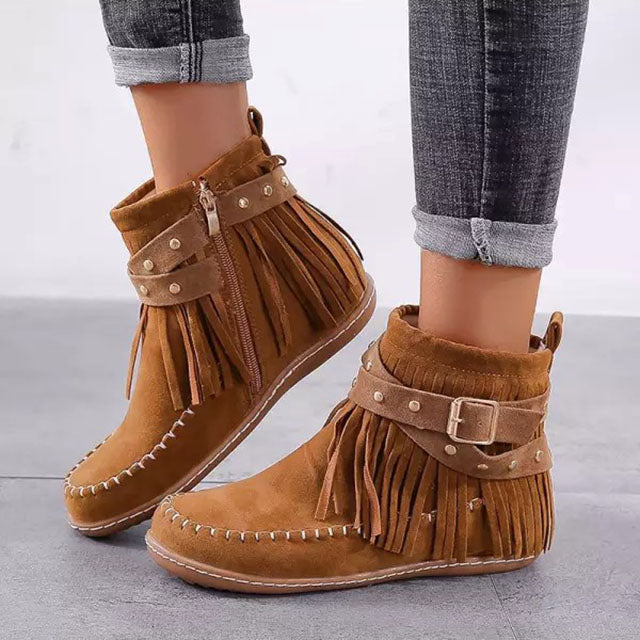 Honeylyn - Warme Vintage-Stiefel mit Fransen
