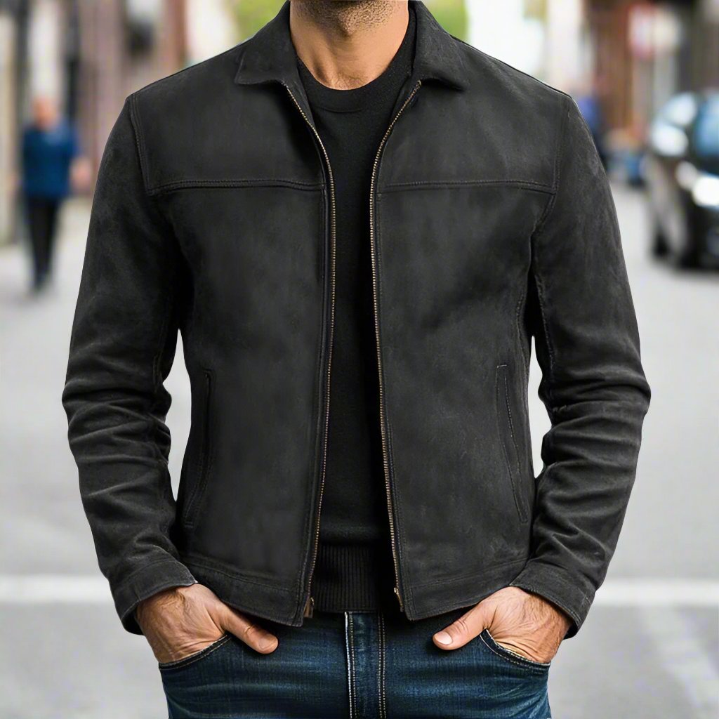 Klassische, luxuriöse, minimalistische Wildlederjacke für Herren