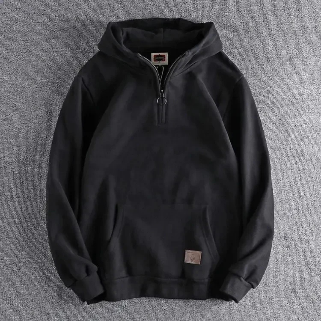 Warmer Winter-Kapuzenpullover mit halbem Reißverschluss für Männer | Lange Ärmel