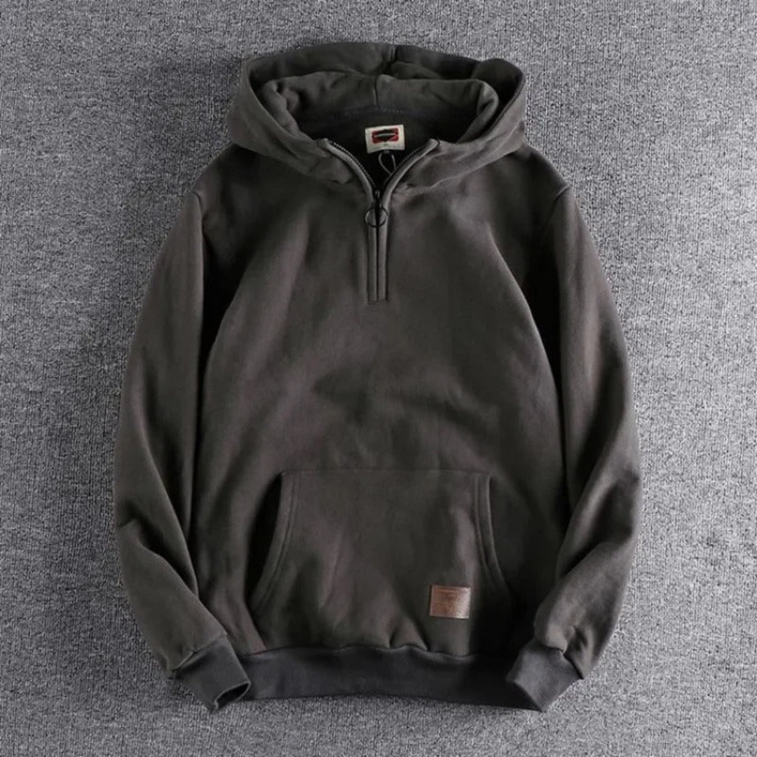 Warmer Winter-Kapuzenpullover mit halbem Reißverschluss für Männer | Lange Ärmel