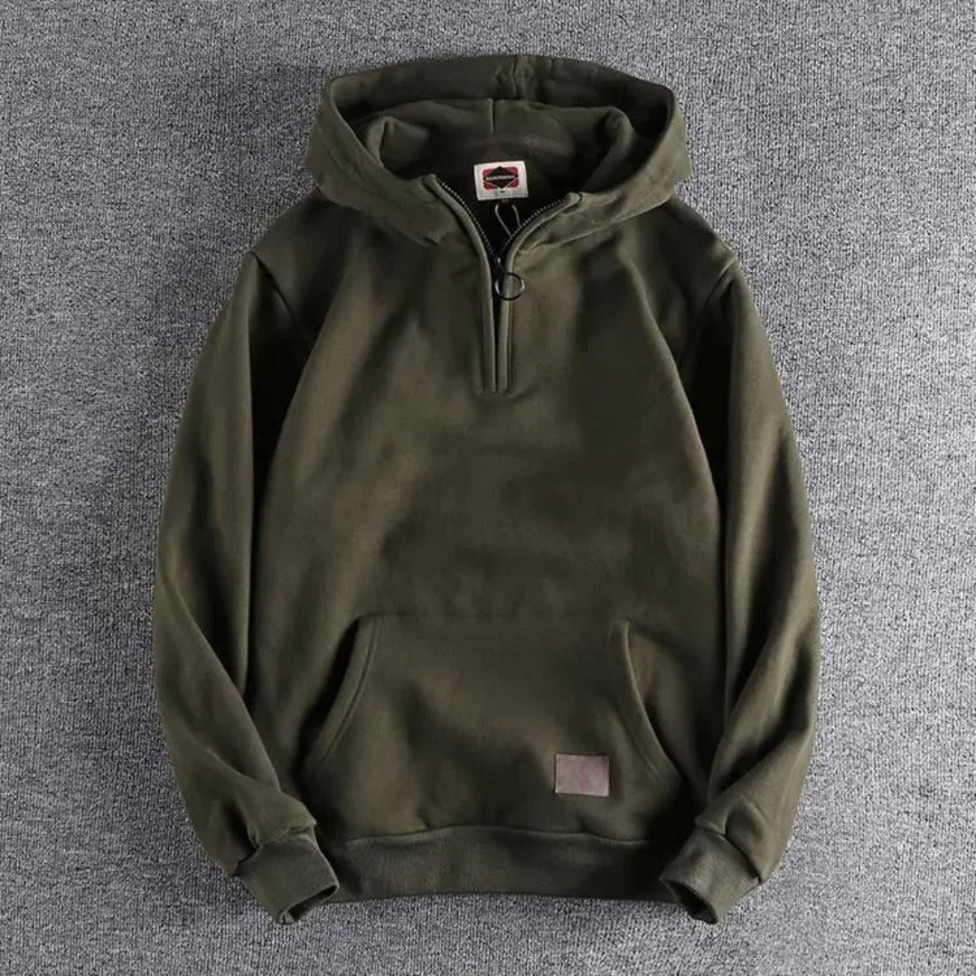 Warmer Winter-Kapuzenpullover mit halbem Reißverschluss für Männer | Lange Ärmel
