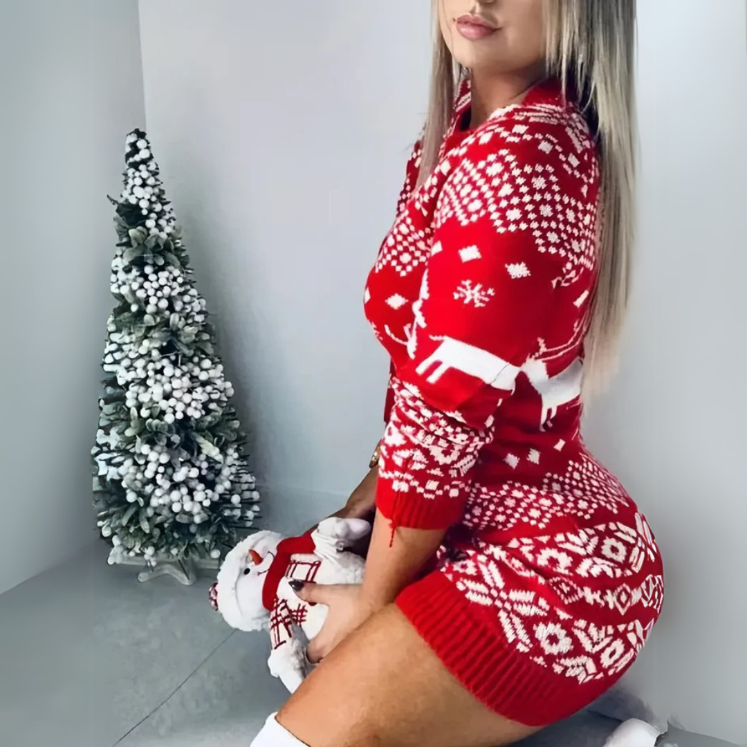 Sophie Festtagskleid | Damen-Weihnachtskleid mit festlichem Muster