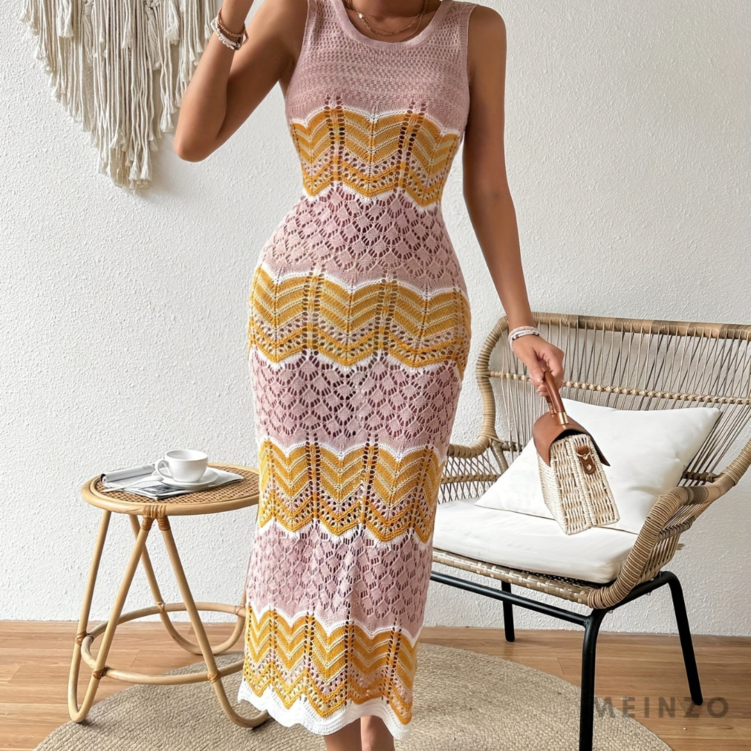 Corduruy Pastellfarbenes Kleid | Bunt gestreiftes Kleid mit Blockmuster
