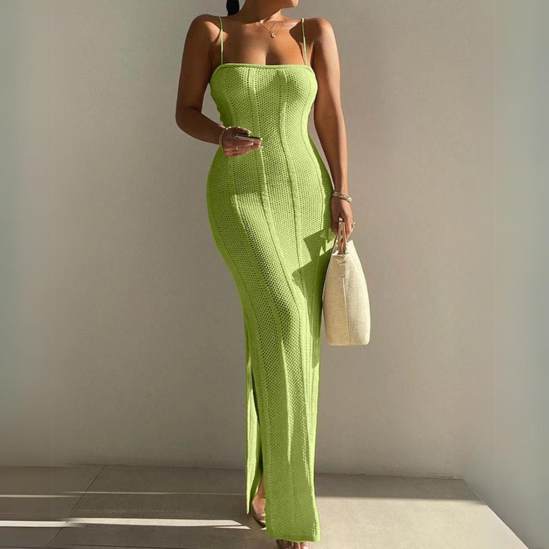 Renate Kleid | Modisches, figurbetontes Maxikleid mit Trägern aus Strick