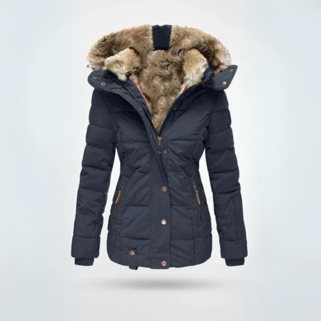 Cecilie Steppmantel | Warmer Wintermantel mit Kunstfellkragen