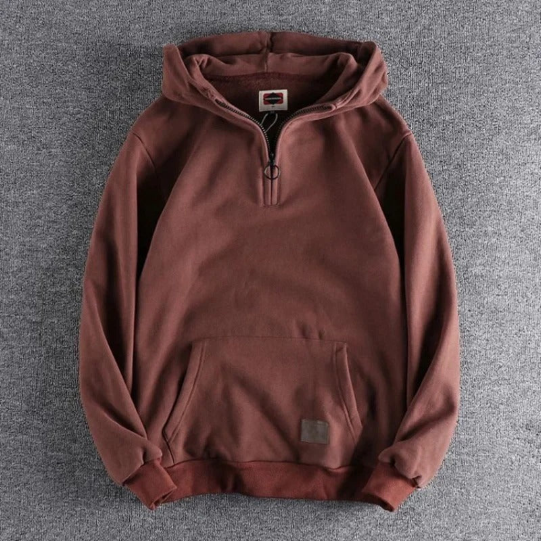 Warmer Winter-Kapuzenpullover mit halbem Reißverschluss für Männer | Lange Ärmel