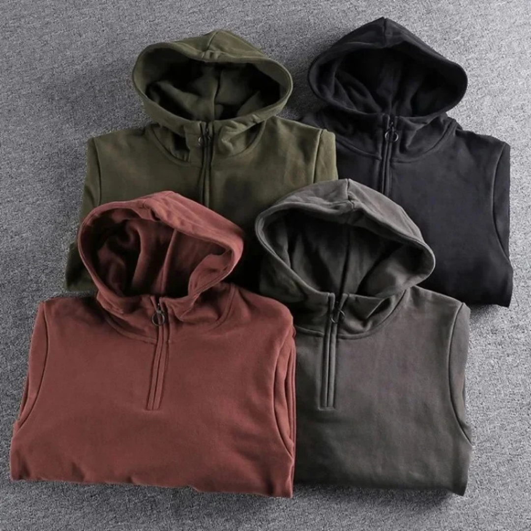 Warmer Winter-Kapuzenpullover mit halbem Reißverschluss für Männer | Lange Ärmel