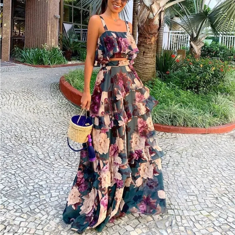 Zweiteiliges Blumenset mit Crop-Top und Rock – Nayla