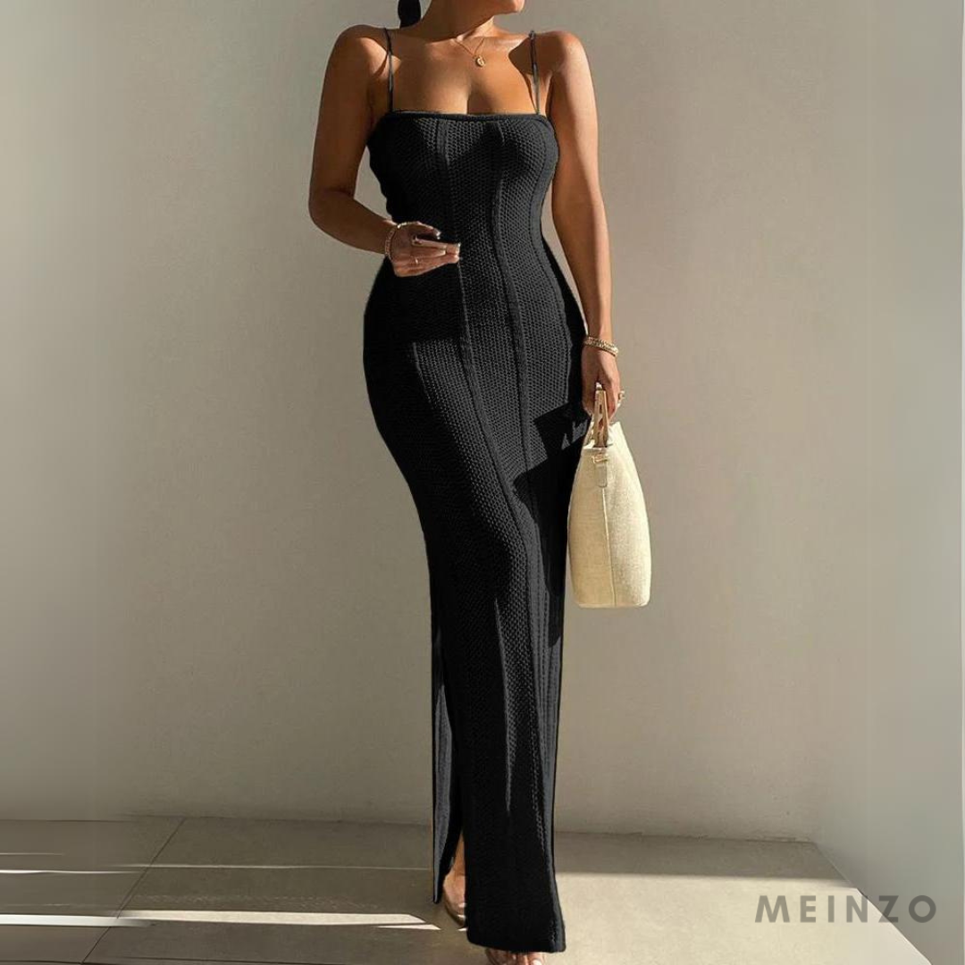 Renate Kleid | Modisches, figurbetontes Maxikleid mit Trägern aus Strick