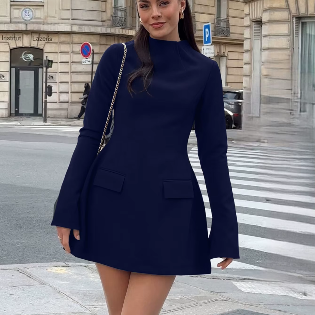 Alina Minikleid | Elegantes schwarzes Kleid mit Taillierung & ausgestellten Ärmeln