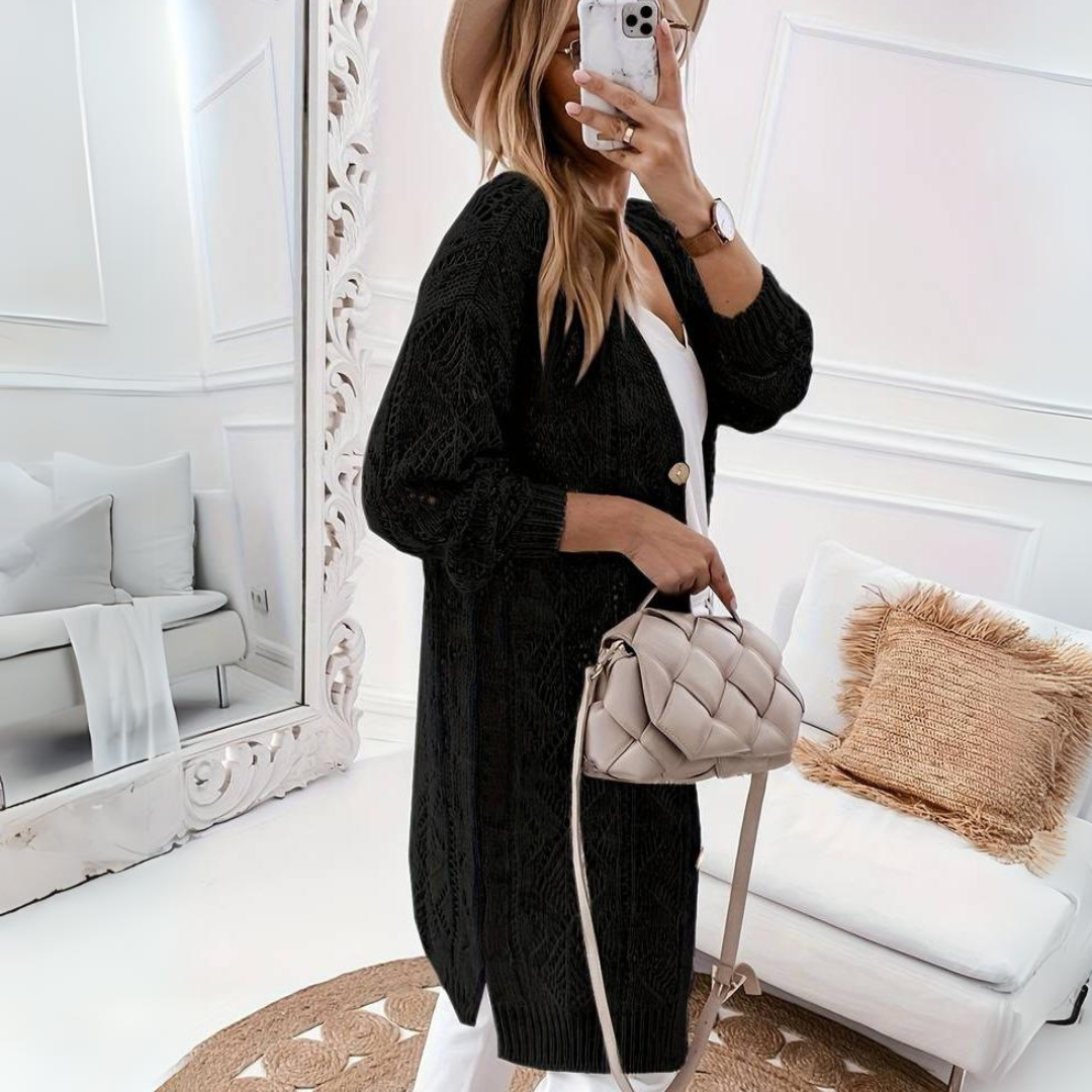 Doris Strickjacke | Langer, spitzenbesetzter Strickcardigan für einen Sommerabend
